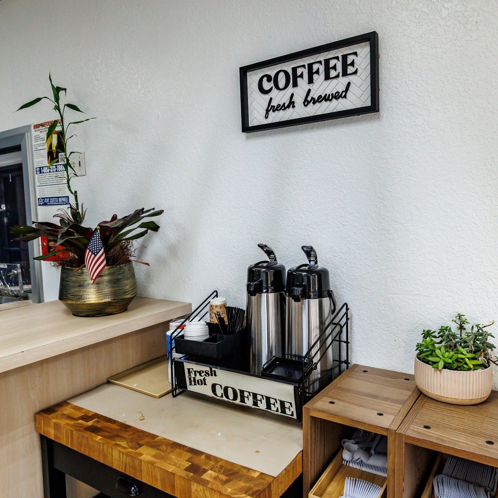 Fresh brewed morning coffee station at Budget Inn Greenville